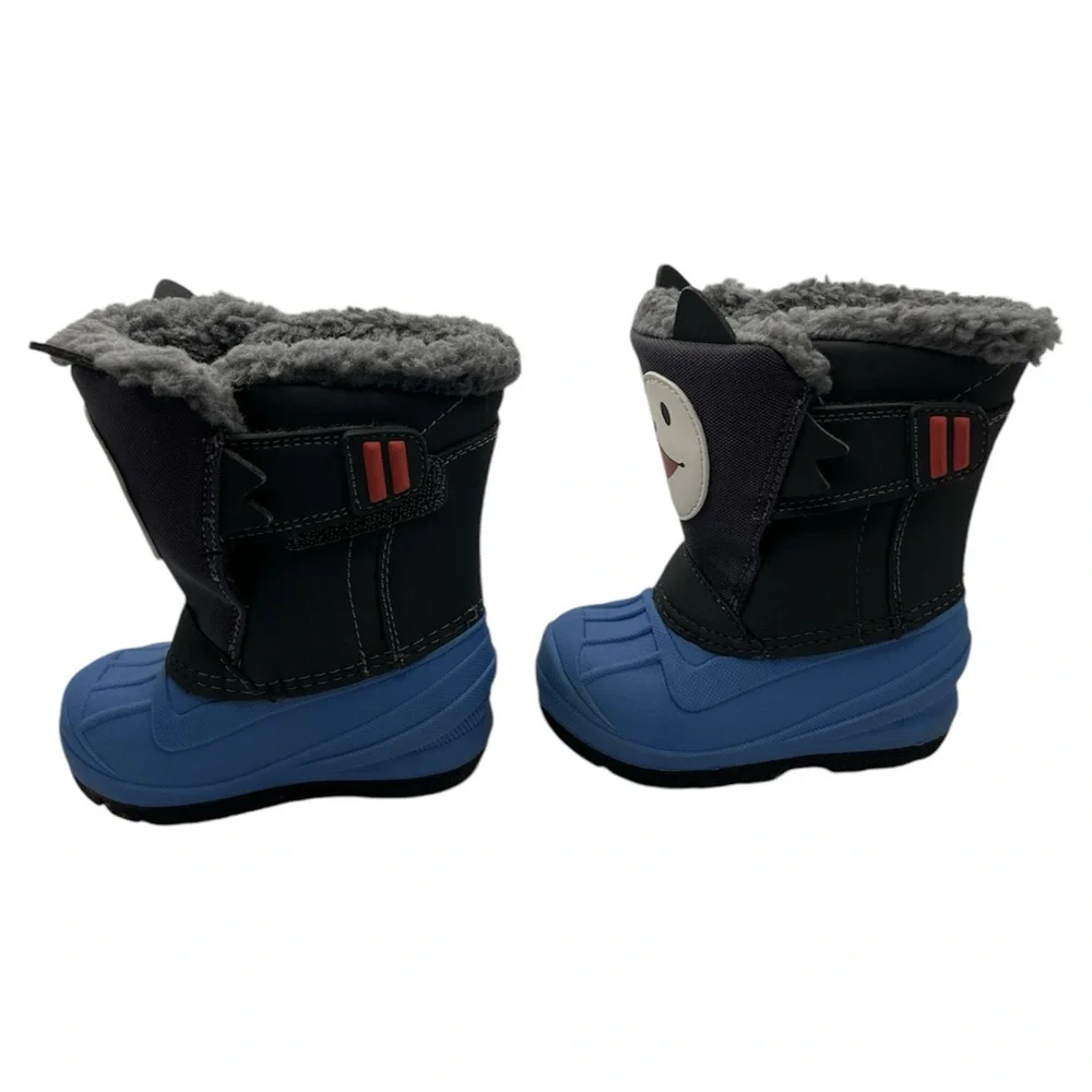 Cat & Jack Grey Blue Wolf Winter Boots Thermometer Waterproof Shoes Boys, Size 5